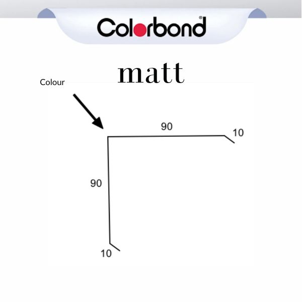 Close-up image of COLORBOND® Matt Corner Capping Flashing (90x90mm) for roofing applications, including sheds and barge